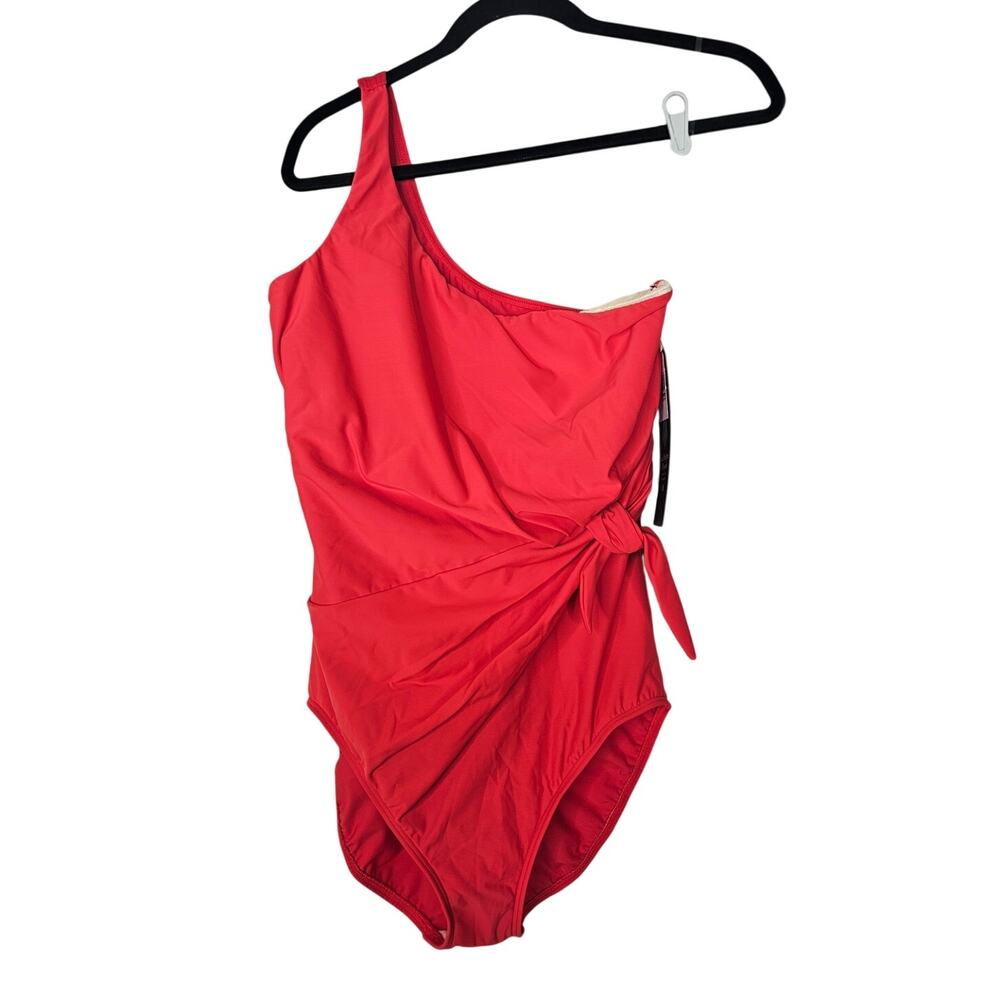 NEW Miraclesuit 14 Red One Shoulder Slimming Swimsuit Coastal Beach Pool - Picture 2 of 5